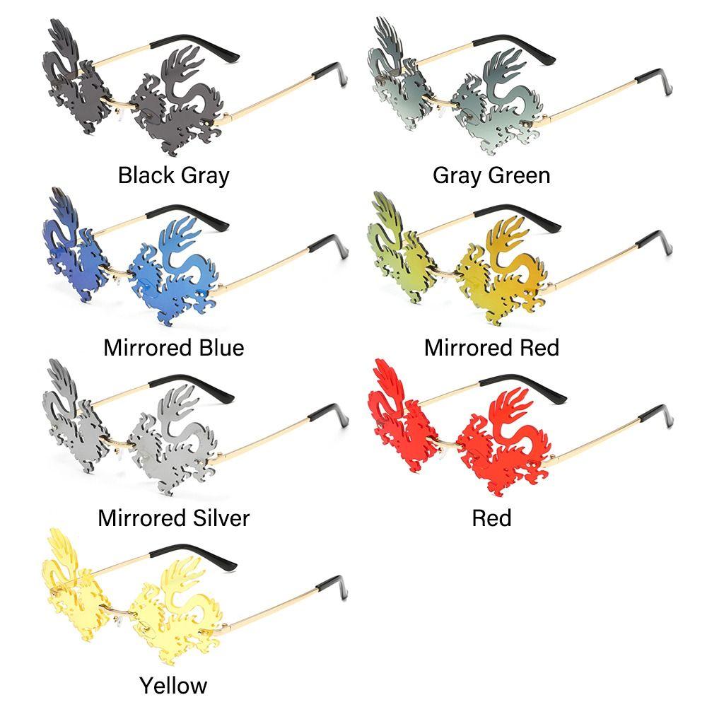 12Styles Chinese Dragon Shaped Sunglasses Metal Frame Rimless Sun Glasses Party Decor Glasses for Women Men UV400 Protection