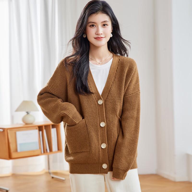Women's V-Neck Drop Shoulder Wool Blend Cardigan