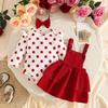 Autumn/Winter Baby Girl Ribbed Bodysuit, Corduroy Overalls Skirt & Bow Set