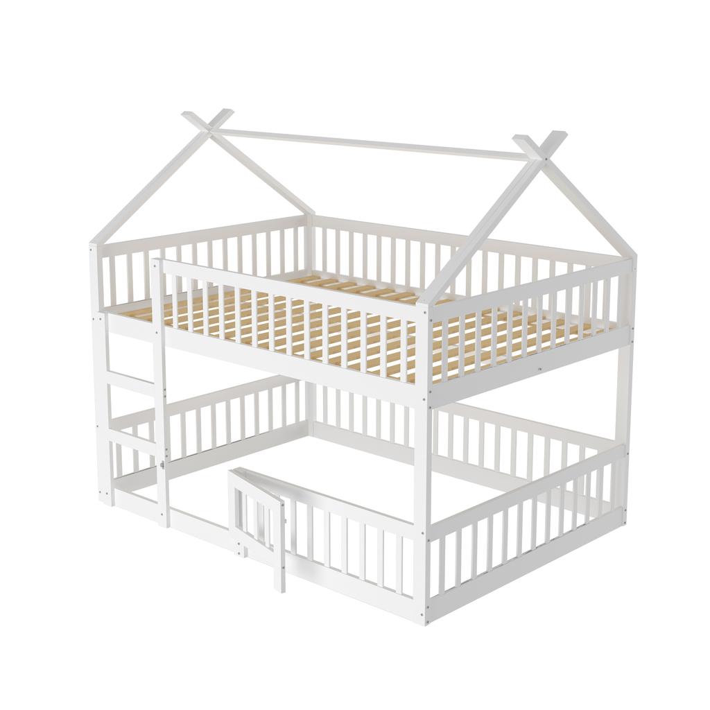 Children's Bunk Bed 140*200, Children's Family Bed, Bunk Bed with Staircase, Loft Design, Solid Wood Bunk Bed Frame, White