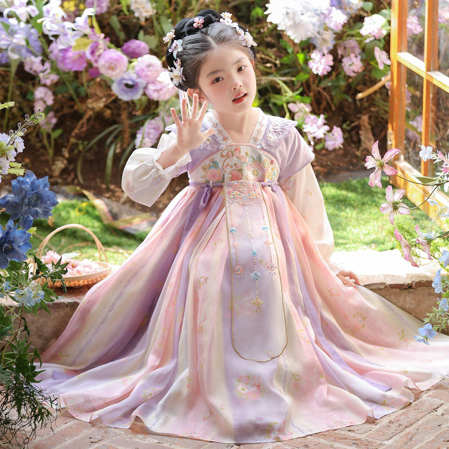 Spring 2026 Girls  Hanfu Pibo Dress: Ancient Chinese Style Ruqun for Children 150 фиолетовый