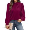 Spring Autumn Stand Collar Loose Casual Elegant Pullover Blouse Women Long Sleeve Solid Color Folds Shirt Top