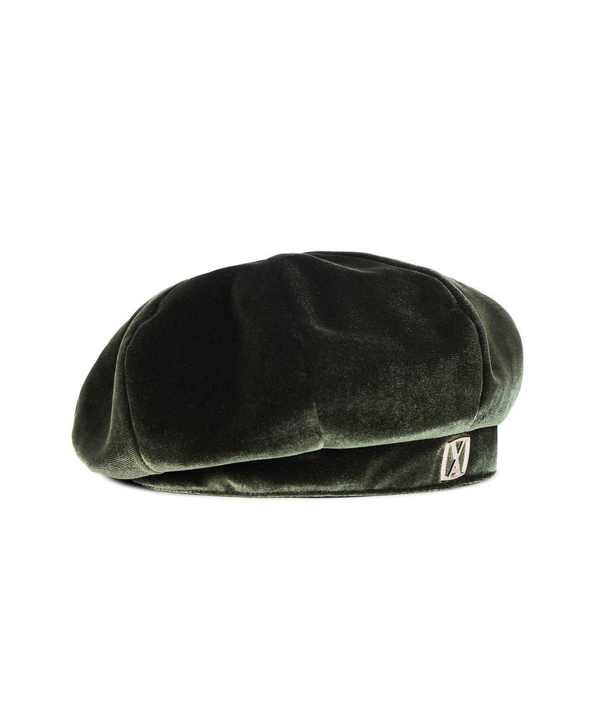 Bajal Va Square Studded Octagon Velvet Beret Khaki