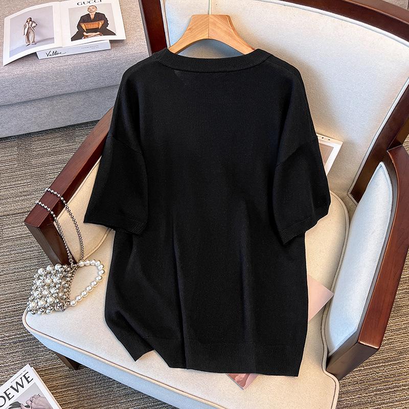 Plus Size Women's Summer Ice Silk Knit Slimming T-Shirt, Short Sleeve - Style 8110