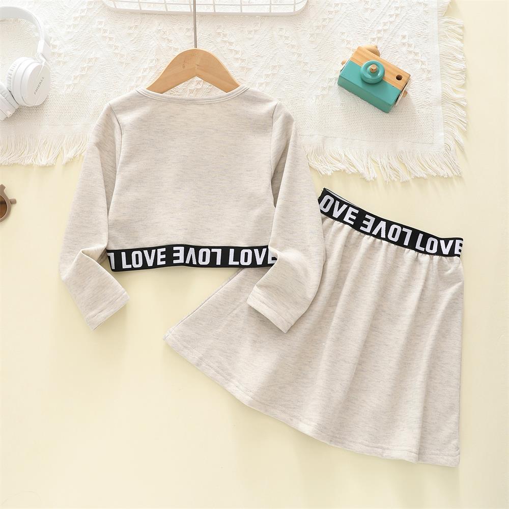 Korean Style 2-Piece Set: Round Neck Lettered Top & Pleated Skirt for Girls