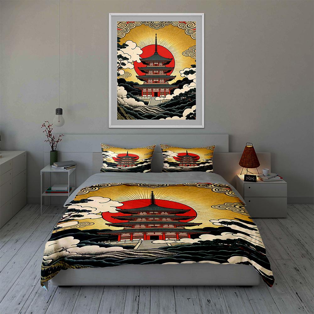 Pagoda, sunset, clouds. Bedding Duvet cover sets Duvet covers Pillowcases gifts (1 * Duvet Cover 2 * Pillowcases, without duvet insert)