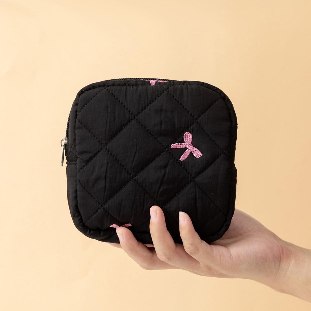 Gift Bow Sanitary Napkin Organizer Bag Coquette Quilted Women's Mini Clutch Bag Cotton Small Makeup Bag