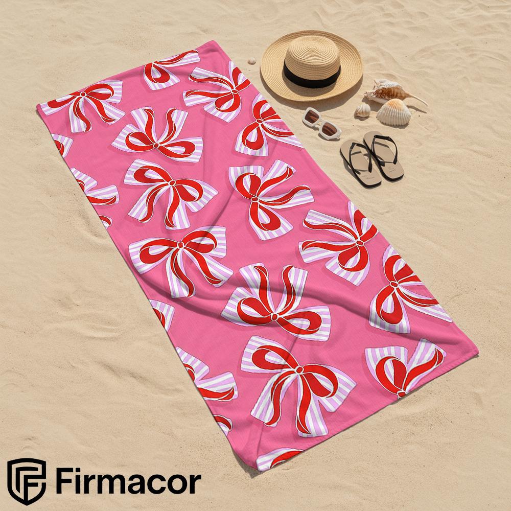 Stripe Red Bow Microfiber Beach Towel Quick Dry Sand Free Oversized Soft Absorbent Bath Towel for Swimming Pool Travel Gym