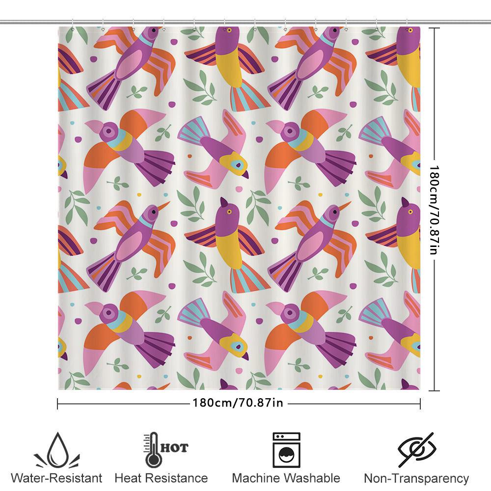Modern Bathroom Decor: Brightly Colored Bird Print Shower Curtain For Home Decoration Purple, Pink, Orange Green