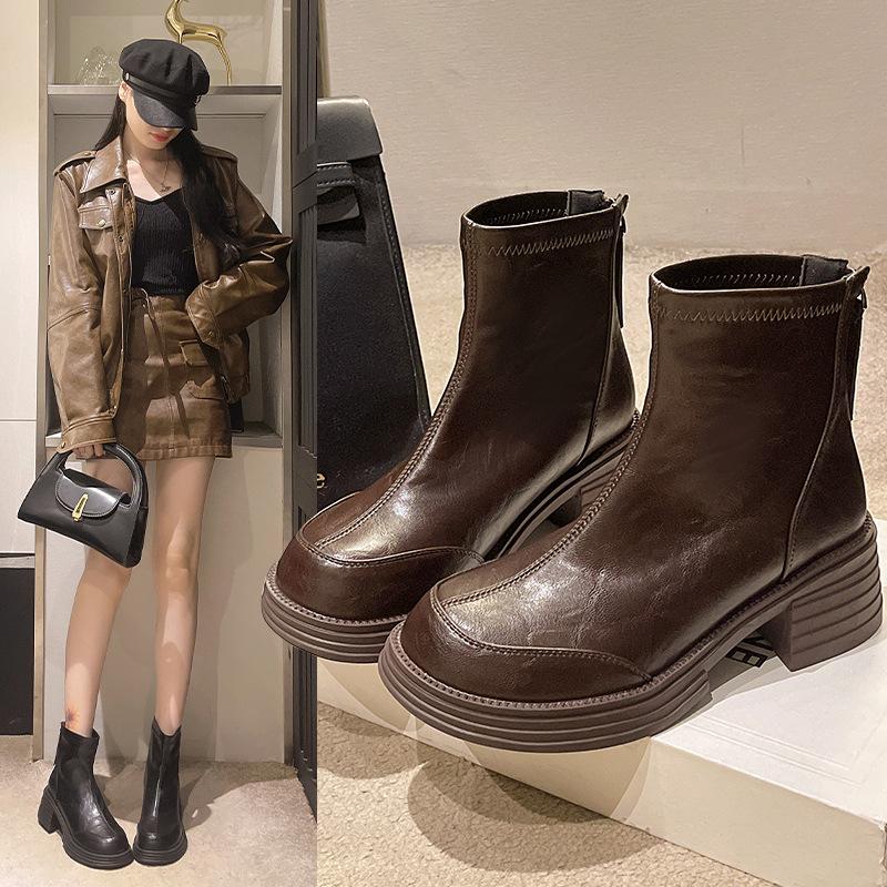 Autumn and winter new platform Martin boots women's 2025 Korean version Korean version medium heel thick heel short boots medium tube boots knight boo