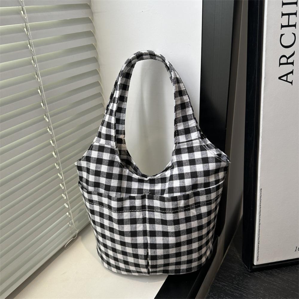 Fashion Red Plaid Tote Bag Large Capacity Shoulder Bag Lightweight Canvas Vest Bag  Storage Bag