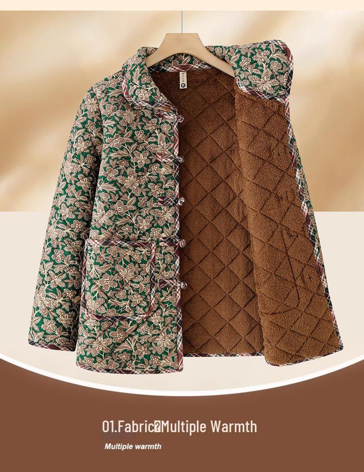 2025 Autumn/Winter Floral Cotton Jacket for Middle-aged & Elderly Mothers – Warm Loose Chinese Style Outerwear
