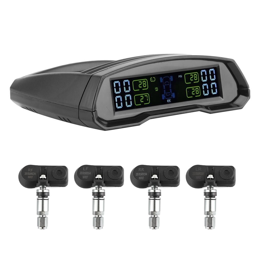 Wireless Tire Pressure Alarm Monitor Solar USB Power TPMS Digital LCD Display Sensor