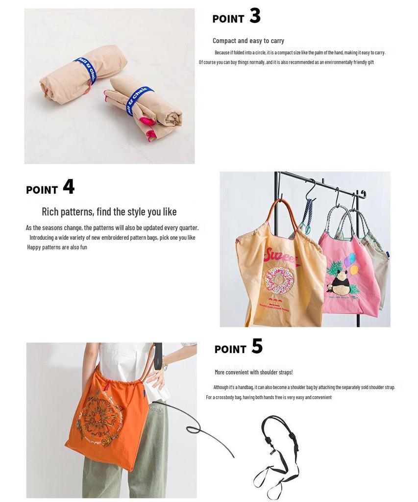 Japanese Style Handmade Waterproof Nylon Canvas Bag with Embroidered Patterns, Large Capacity