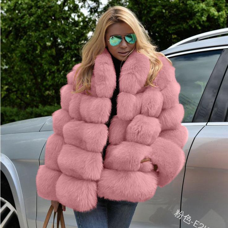 Women's Autumn/Winter Faux Fur Coat with Fox Fur Accents