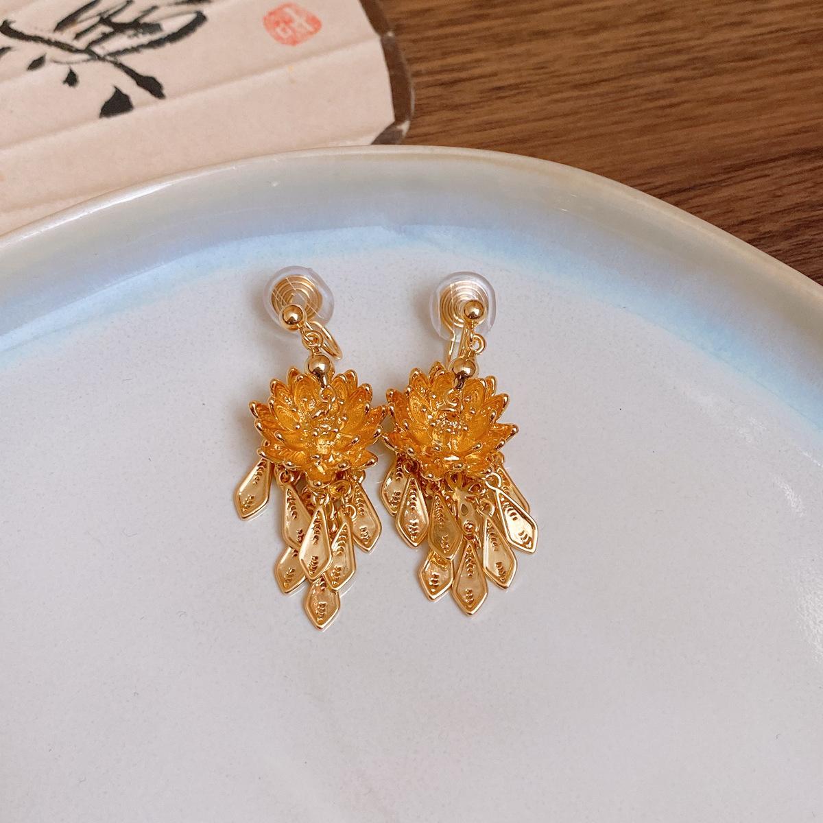 Новые китайские серьги с бахромой в виде листа лотоса, серьги, женские персонализированные серьги, нишевый дизайн