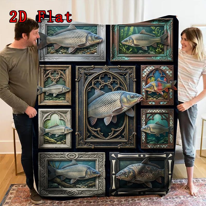 Fish Art Collection 2D Flat Pattern Flannel Blanket, High quality All Seasons, Home Decor, Warmth and Comfort, Perfect for Christmas Gifts.