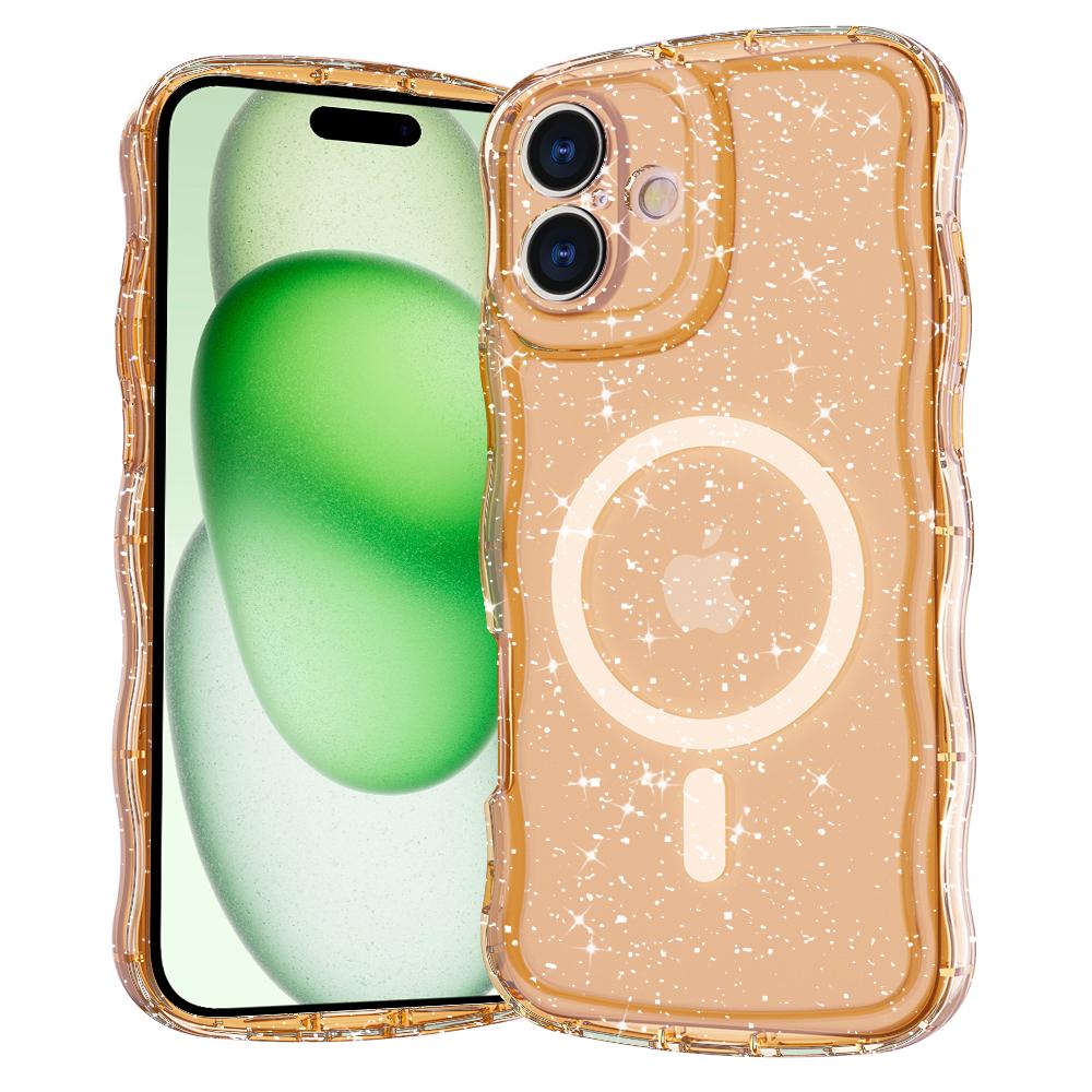 For iPhone 16 Magnetic Case Wave Edge Glitter TPU Phone Back Cover