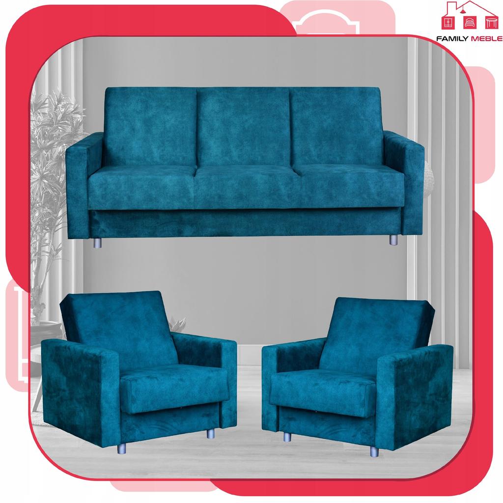 Polstergarnitur Alicja Ausklappsofa Sofa Sessel Family Möbel Türkis