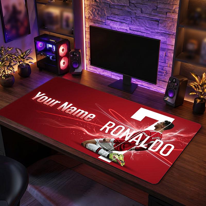 Tappetino Mouse Grande Personalizzato Cristiano Ronaldo, Stampa Testo Nome Personalizzato, Tappetino Scrivania Antiscivolo Logo Calcio Regalo Gaming