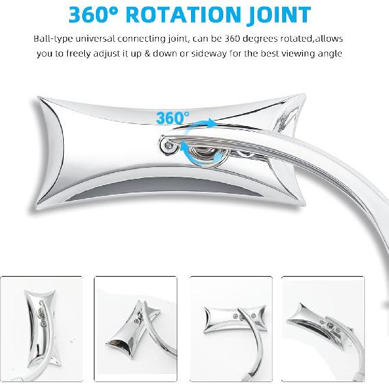Motorcycle Mirrors Chrome, M10 Motorbike Rear View Mirror Side Accessories Irregular Shape Compatible With Harley Sportster  Iron 883 Road King