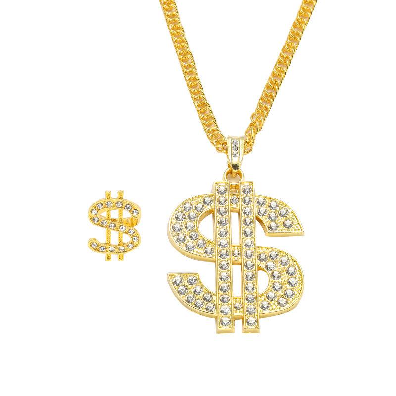 Hot-selling European and American Simple and Fashionable Personalized Dollar Symbol Alloy Diamond-encrusted Personalized Trendy Male Trendy People