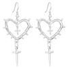 Spiked Heart Dangle Earrings With Red Drop Charms Gothic Style Silver Tone Earrings For Women