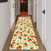 Retro Orange Yellow Floral Runner Rug, Vintage Poppy Flower Light Blue Leaf Long Hallway Mat Non Slip Washable Entryway Carpet