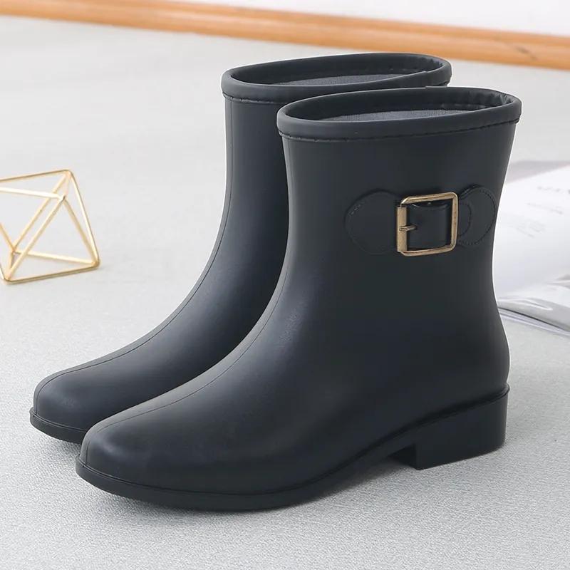 Shoe Women's Water Shoes Short Bump Rain Boots Anti-slip Flat Plastic Adult Water Boots Bow Solid Color Rain Boots