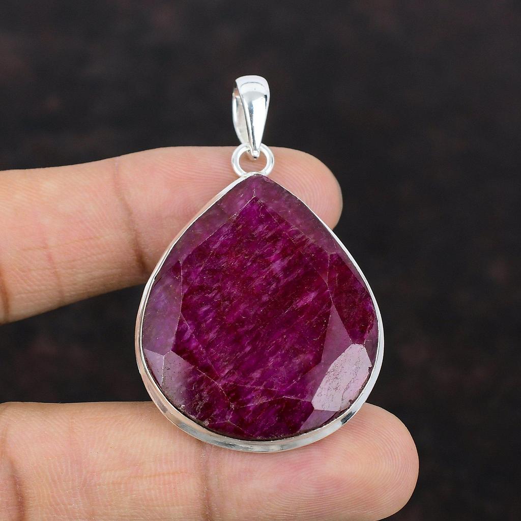 Faceted Kashmir Ruby Pendant Handmade Gemstone Pendant Unique Design Pendant 925 Sterling Silver Pendant Kashmir Ruby Jewelry Gift For Mom