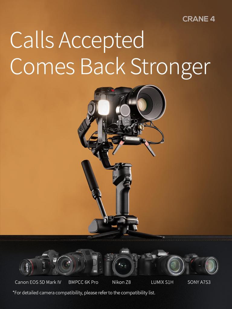 Flagship ZHIYUN Crane 4 Combo Gimbal Stabilizer for DSLR and Mirrorless Cameras with Upgraded Wrist Fill and PD Fast Charging [Official Store] 3-Axis