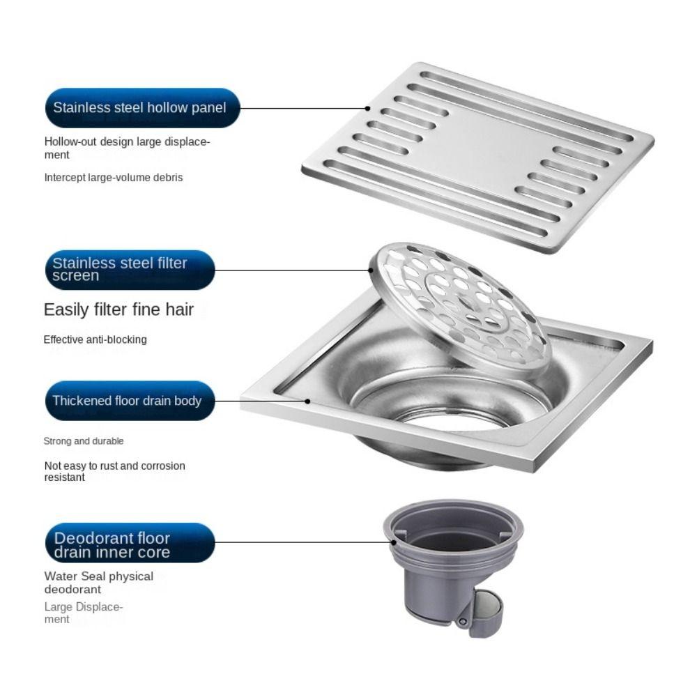 Square Floor Drain Stainless Steel Floor Cover Deodorant Drainer  Shower