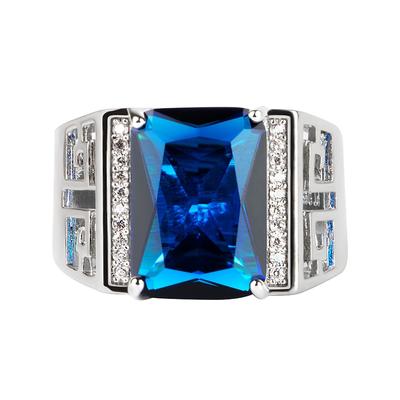 Klassische Herrenringe mit 12 x 8 mm blauem Zirkon, edler Schmuck