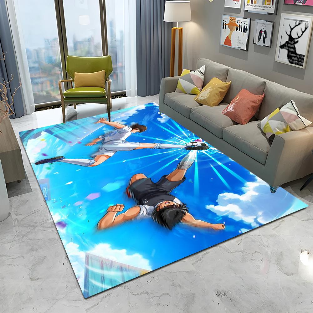 Anime Captain Tsubasa Fußball Cartoon Teppich für Zuhause Wohnzimmer Schlafzimmer Sofa Fußmatte Dekor, Kinder Teppich Rutschfeste Bodenmatte