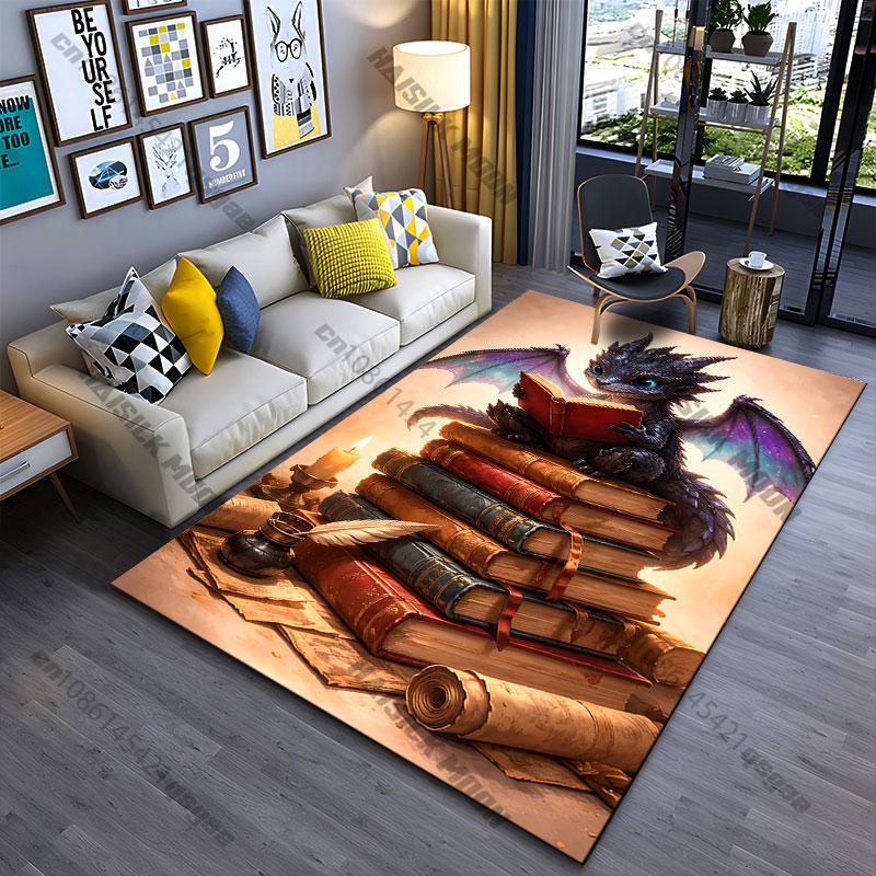 Curious dragon reading books carpet Yoga living room room decor children's crawling mat doormat area rug games mat