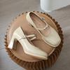 Genuine Leather Mary Jane High Heel Shoes Women's Chunky Heel Slip-On Elegant Mouth Mini Leather Shoes round Toe Rubber Sole