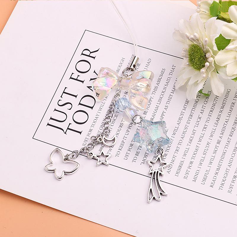 Sweet Bowknot Phone Chain Star Beads Pendant Charm Alloy Butterfly Earphone Case Hanging Rope Lanyard Strap Bag Decor