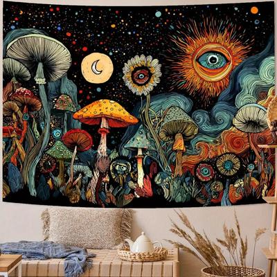 Mushroom Forest Fantasy Tapestry, Hippie Psychedelic Wall Hanging Bohemian Home Decor For Bedroom, Living Room And Dorm