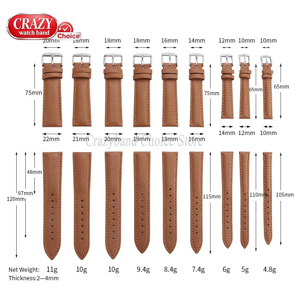 10/12/14/16/18/19/20/21/22mm Litchi Pattern Leather Watch Band Straps Men Women High Quality Universal Brown Wristband with Tool