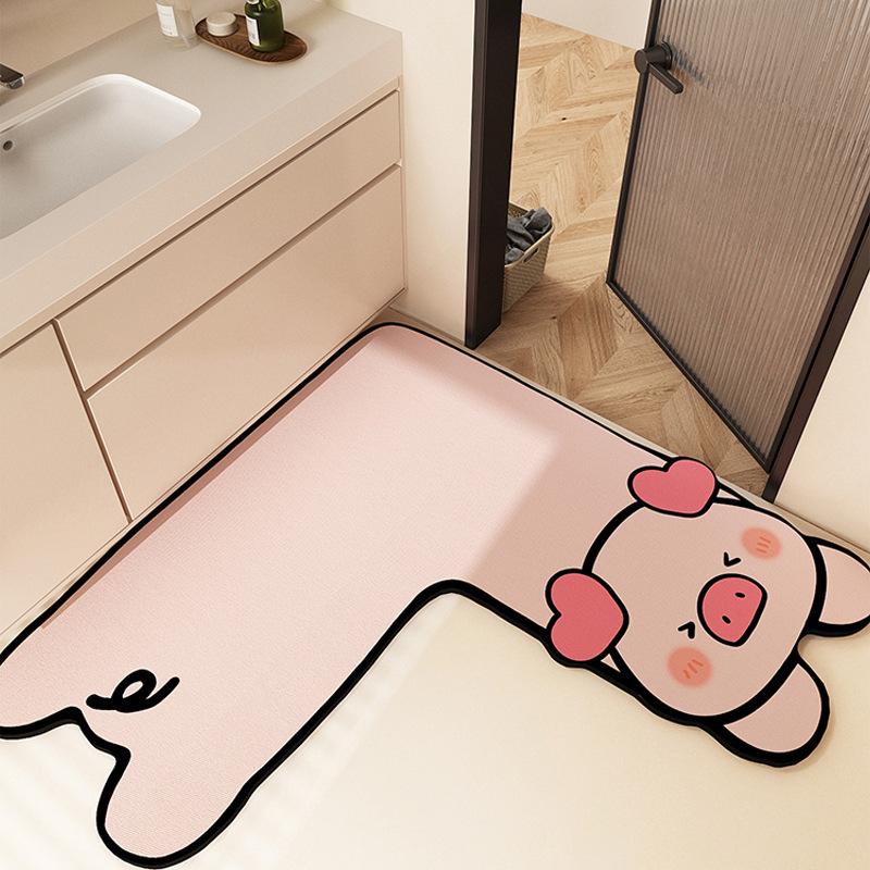 Diatom Mud Cartoon Kitchen Mat, Water Absorption, Non-Slip And Quick-Drying, Special-Shaped Floor Mat, Wear-Resistant And Dirt-Resistant, Easy To Take
