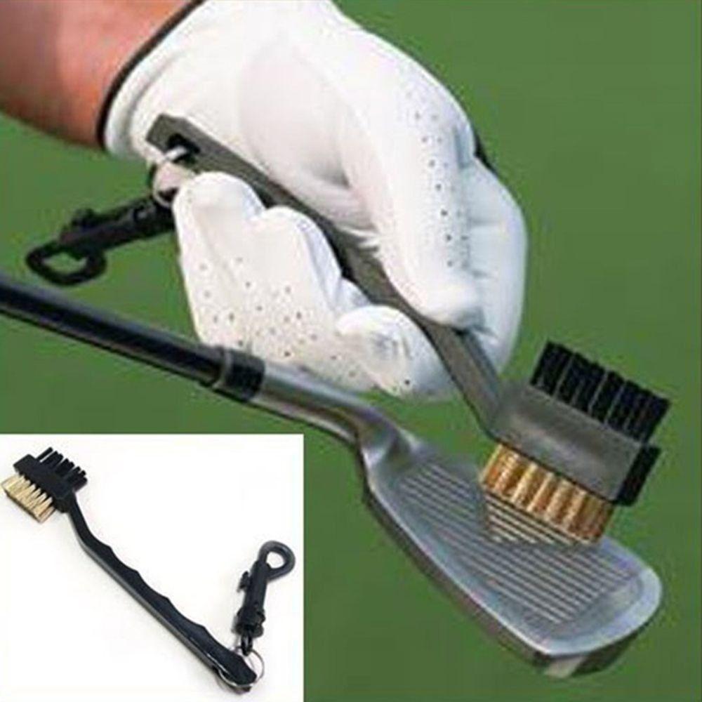 Sided Brass Wires Nylon Golf Brush with Clip Cleaning Kit Tool Golf Club Brush Groove Ball Cleaner