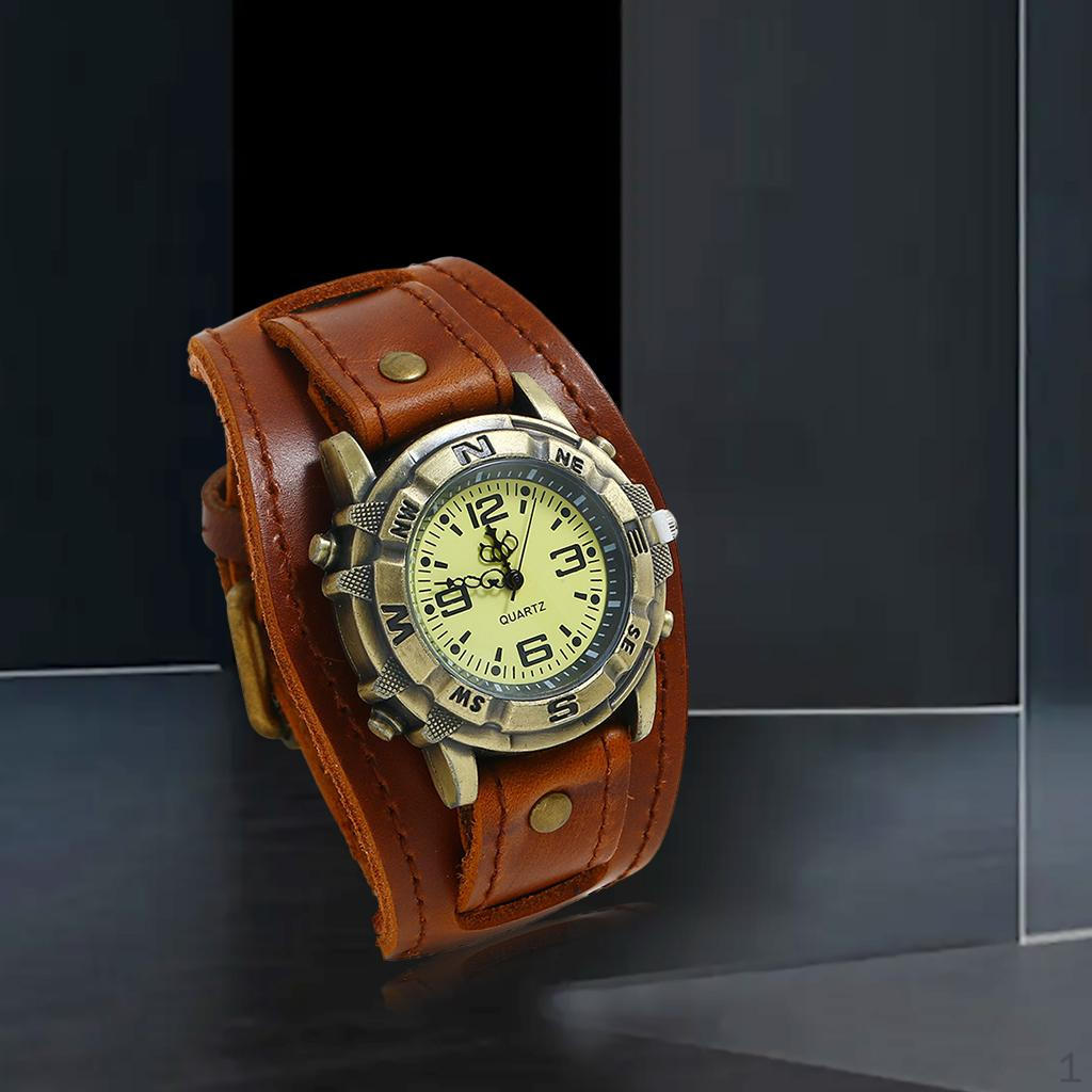 Leather Bracelet Watch, Replacement Strap, Wide ,Strap Watch for Men Punk