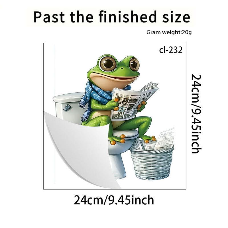 

3D Funny Cartoon Frog Reading Newspaper on Toilet Wall Sticker Self-Adhesive Waterproof Removable Bathroom Home Decor Art 24x24cm різнокольоровий