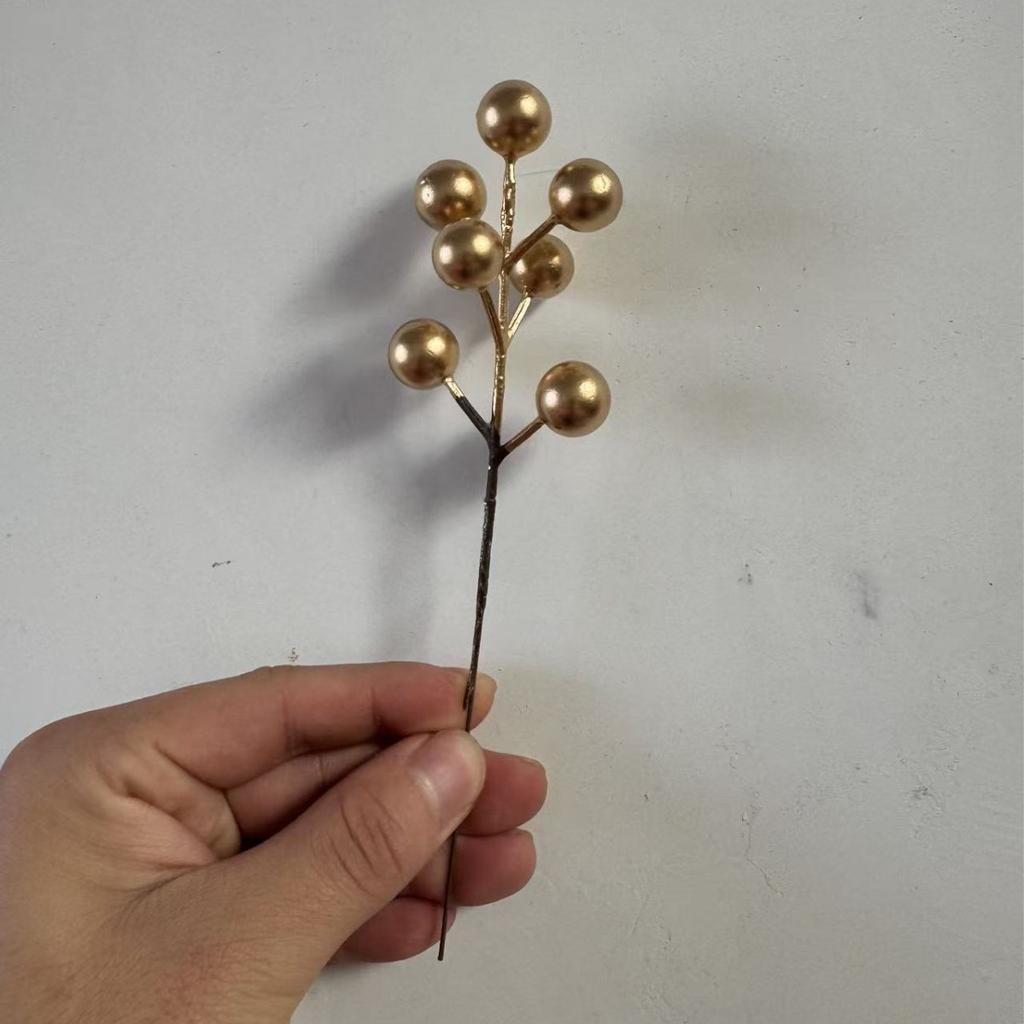 Large 12- Artificial Gold and Stems with Red Holly Berries for Christmas and New Year Floral Arrangements