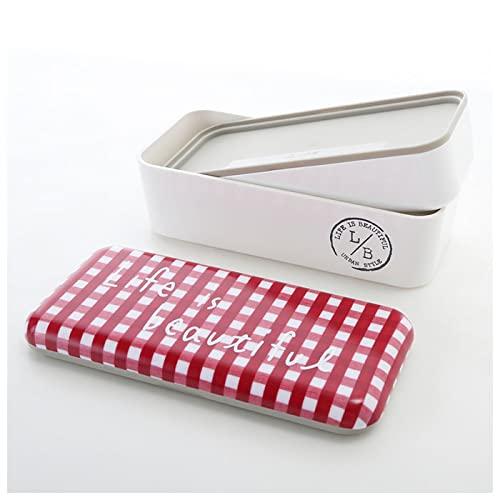 Showa Lunch Box Long Square Nest Lunch Box Gingham Check Navy 2 Tiers Lower Tier 280ml Upper Tier 450ml Compact Storage Type Made in Japan 77075 L/B
