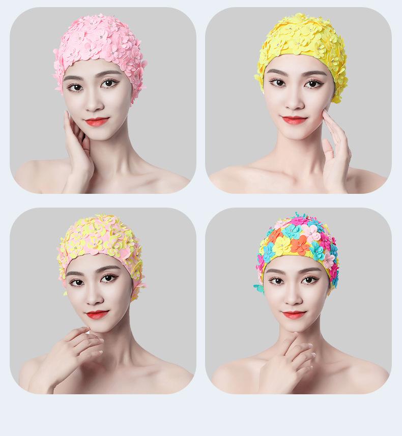 Badekappe Damen Diamantblume Handgefertigt Dreidimensional Handgenäht Dreilagige Blume Würgt Den Kopf Nicht Doppeltes Gewebe Schwimmen Spa