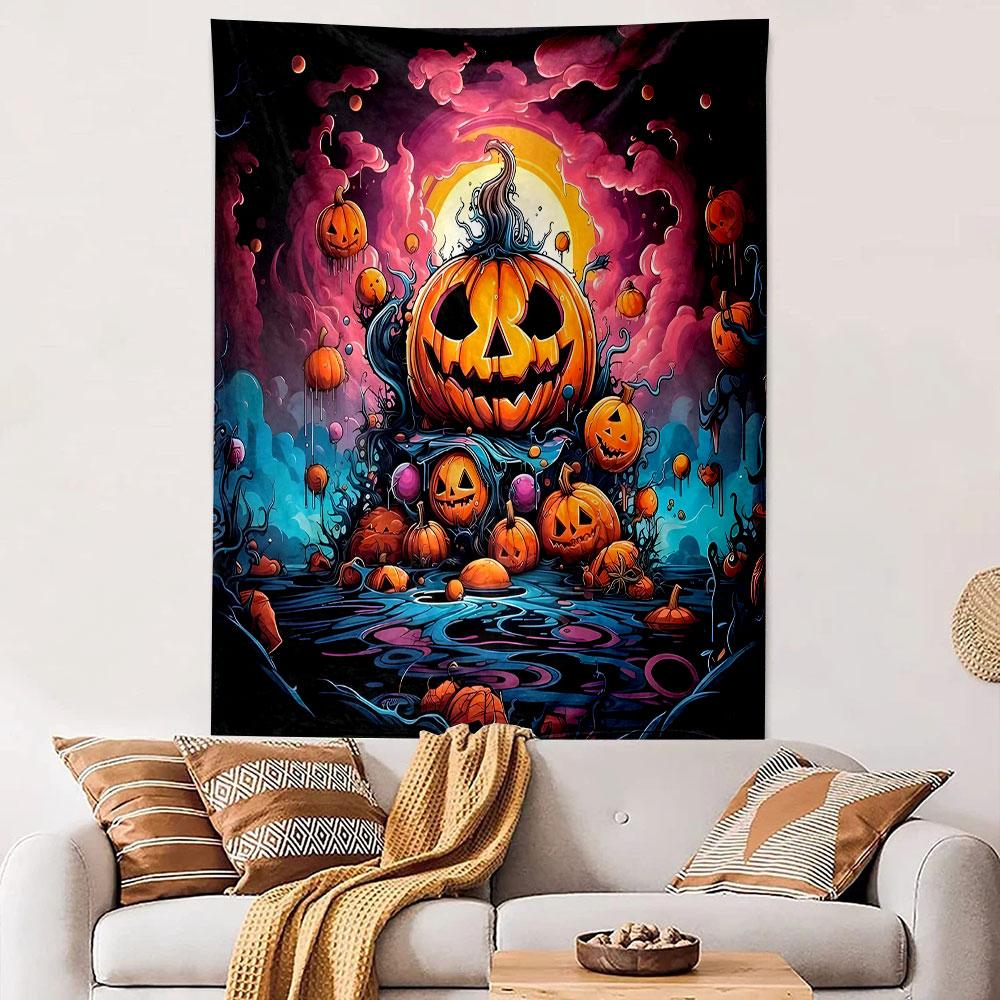 "Halloween Pumpkin Lantern Design" Patterned Tapestry Decorative Wall Hanging, Home Bedroom Living Room Decor