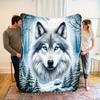 Blue Eyed Wolf Fleece Blanket Winter Forest Print Throw Soft Warm All Season Bedding Home Decor Gift For Wildlife Lovers