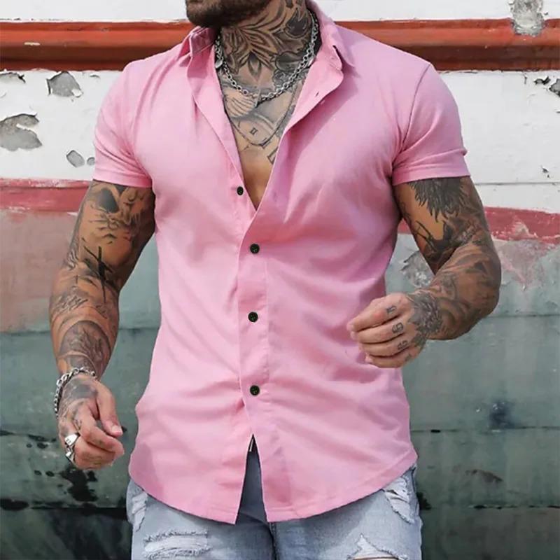 Summer Men's Slim Fit Solid Color Cardigan Short Sleeved Shirt Youth Casual Shirt Men's Clothing
