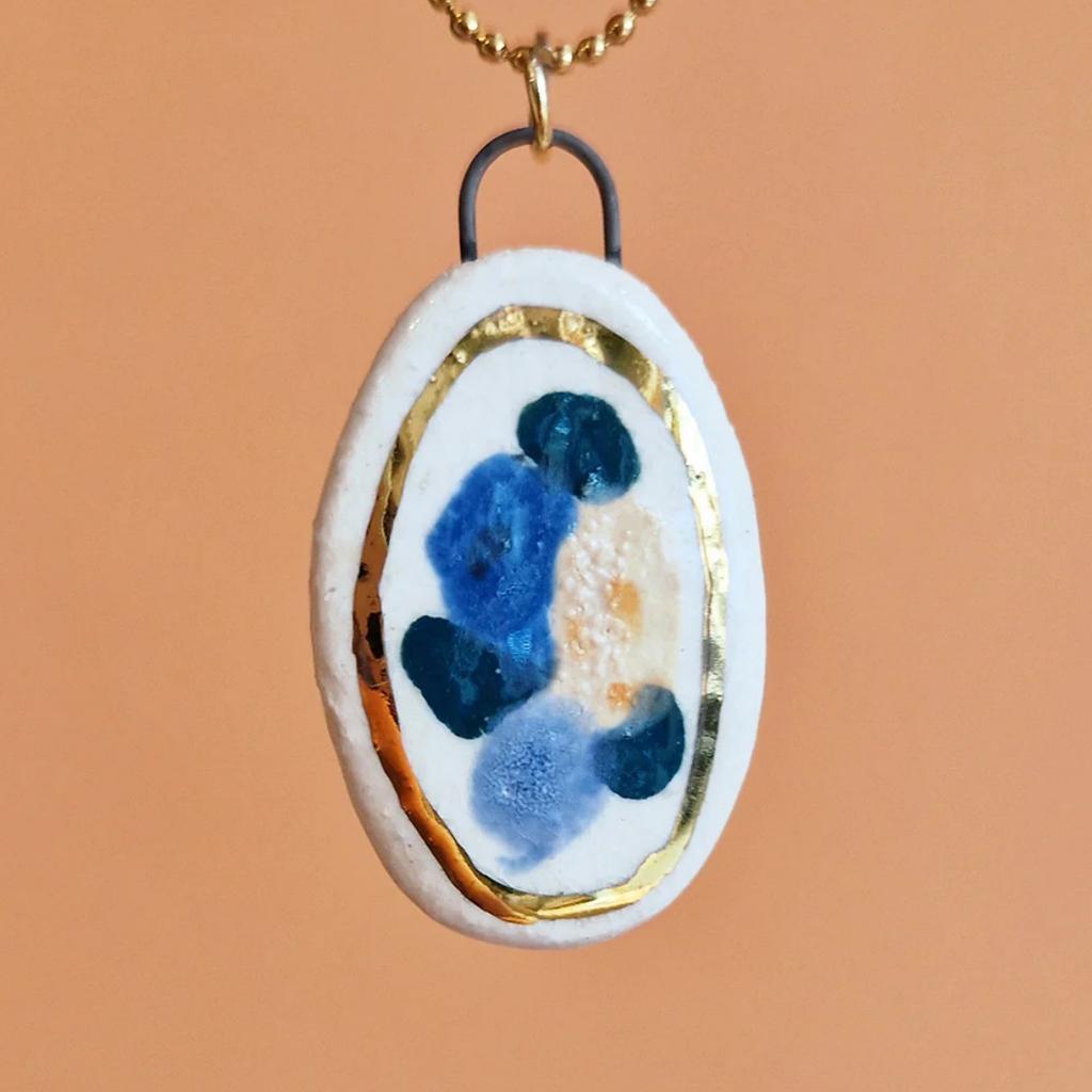 Hand-Painted Printed Necklace, Dripping Oil Flower Gold Pattern Pendant, Artistic Style, Niche Women'S Tide Neck Chain.